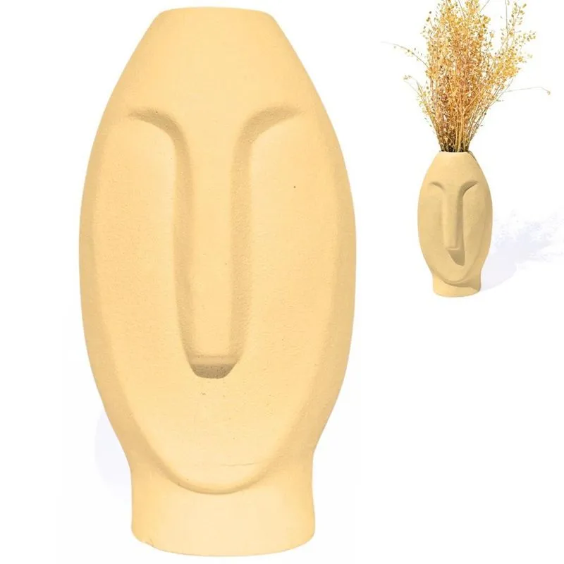 Vaso Decorativo Solitário Moai 18Cm Artesanal Amarelo