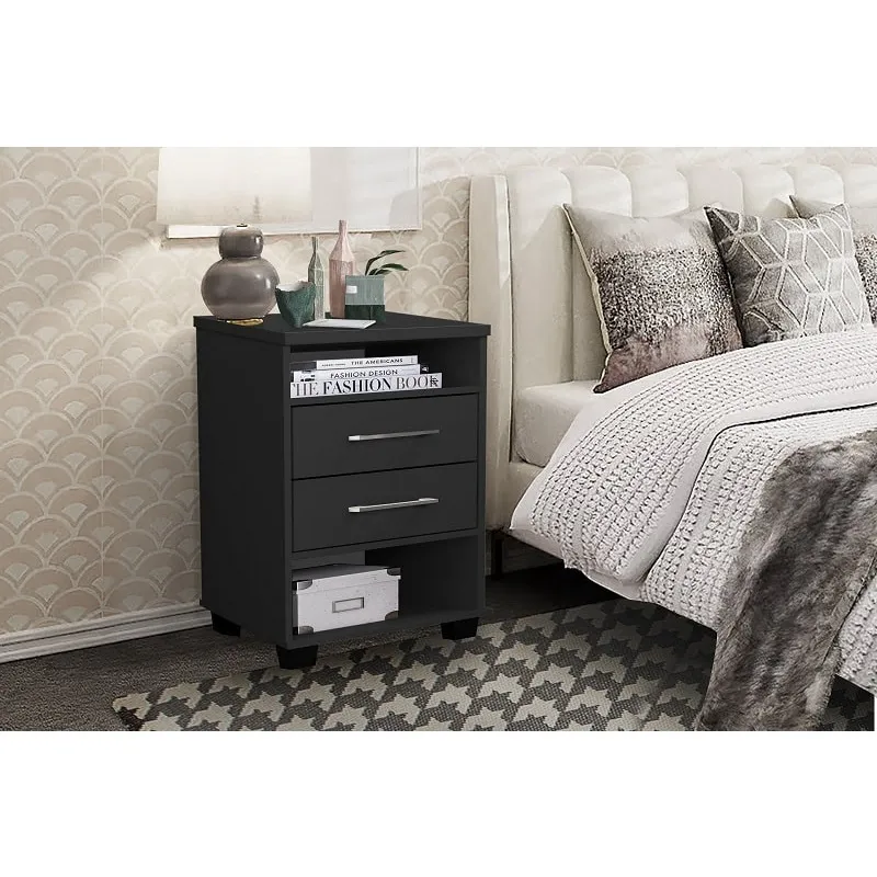 Mesa de Cabeceira com 2 Gavetas Valente Preto - Rud Rack