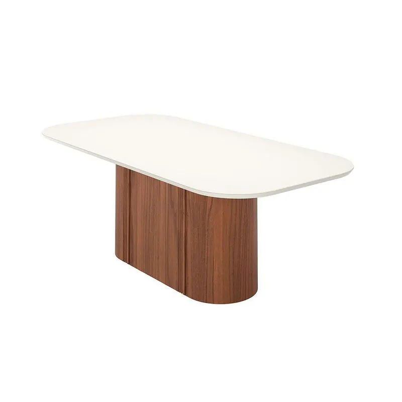 Mesa de Jantar Retangular com Tampo de Vidro Off White Kalina Canela 219 cm