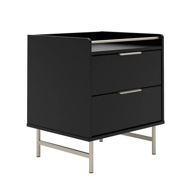 Mesa de Cabeceira Yves com LED 2 Gavetas Preta e Champanhe