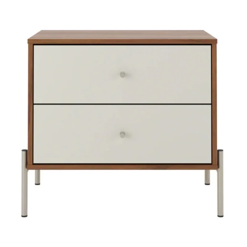 Mesa De Cabeceira 2 Gavetas Jasper Off White E Canella