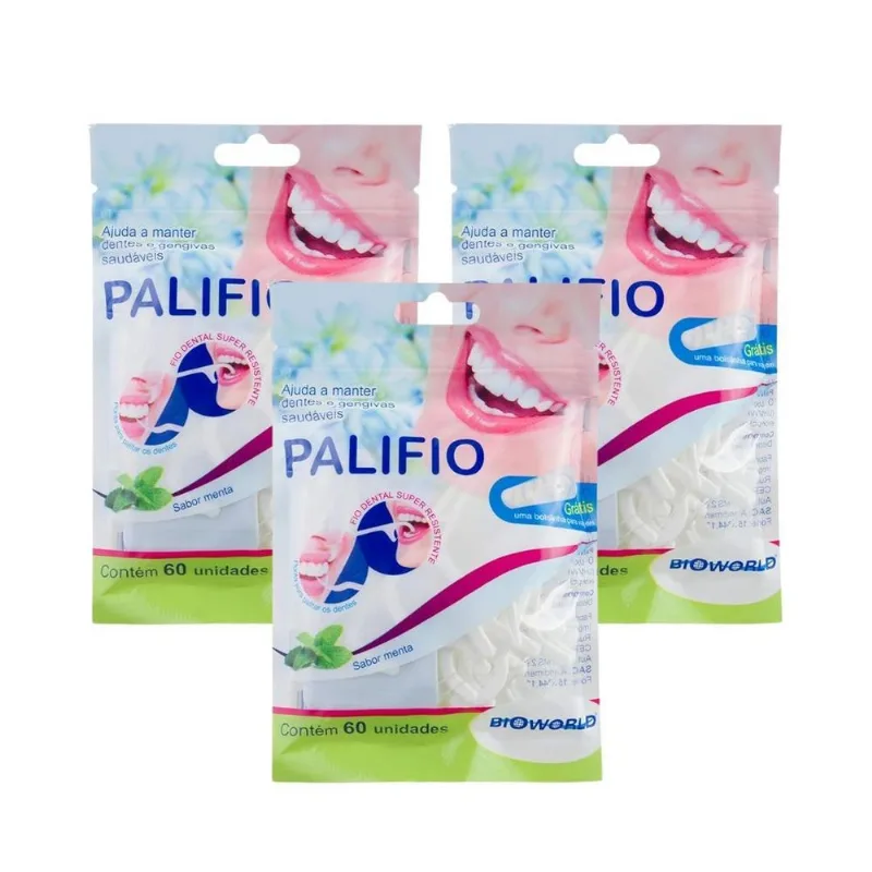 Kit 3 Palifio 60 Un. Fio Dental Haste Hiper Resistente + Uma
