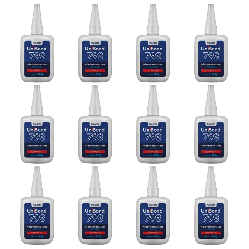 Cola Uni Bond Adesivo Instantâneo 793 Extraforte 100g Argacon Kit 12 Unidades