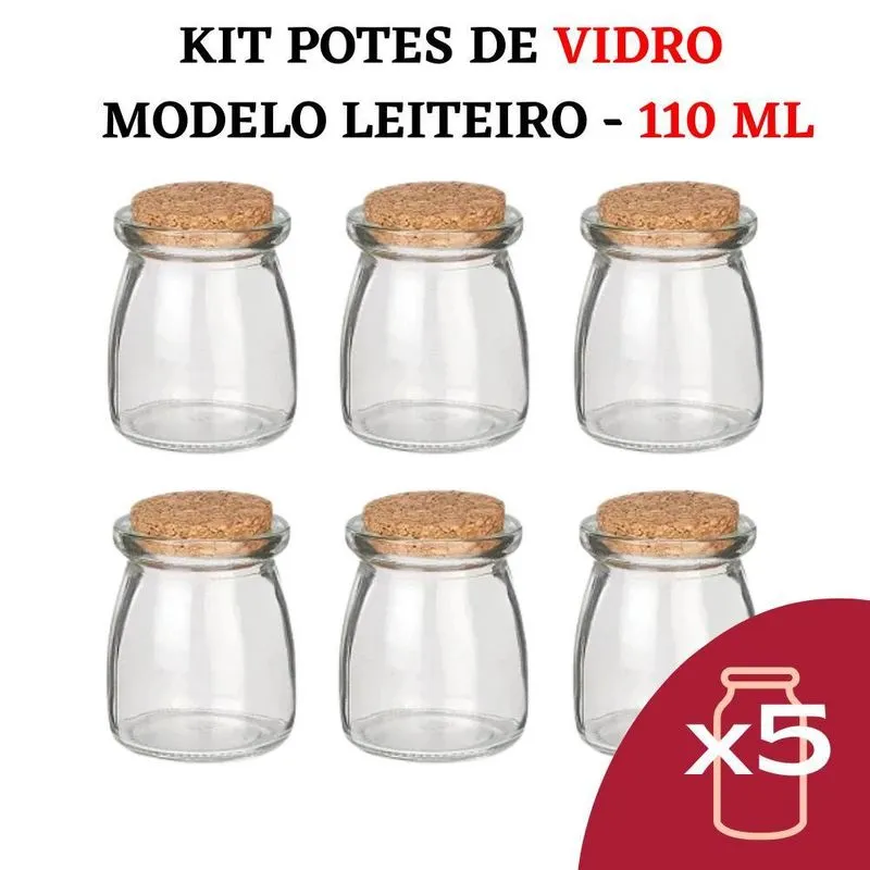 Jogo de Porta-Condimentos Vidro 5 Peças 110ml Tampa de Cortiça
