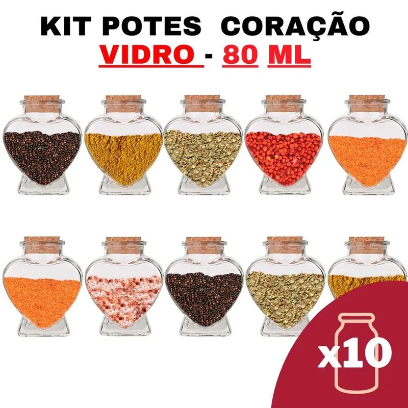 Kit Potes De Temperos E Condimentos Tipo Coração 80Ml