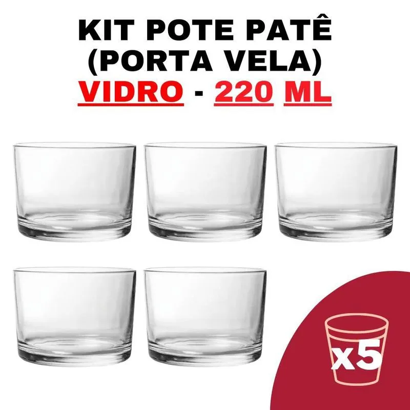 Kit Potes De Vidro Transparente Patê s/ Tampa 220Ml