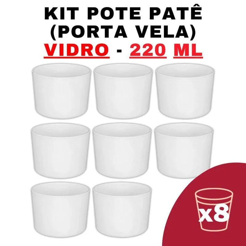 Kit Potes De Vidro Jateado Patê Branco s/ Tampa 220Ml