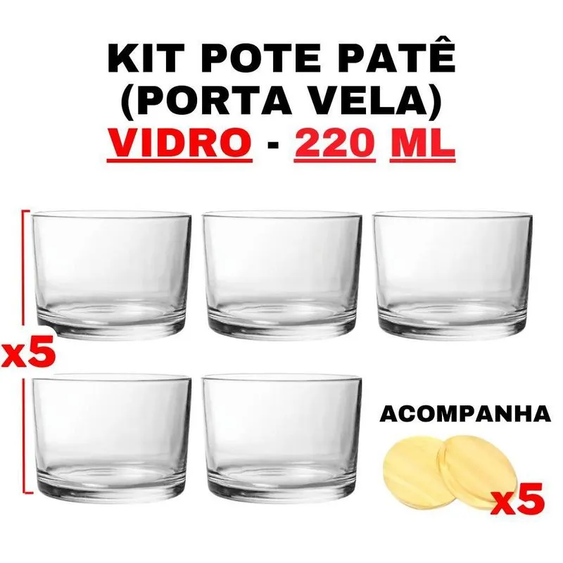 Kit Potes De Vidro Patê Transparente C/Tampa 220Ml