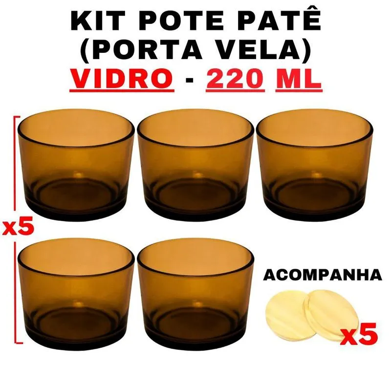 Kit Potes De Vidro Patê Ambar Translúcido C/Tampa 220Ml