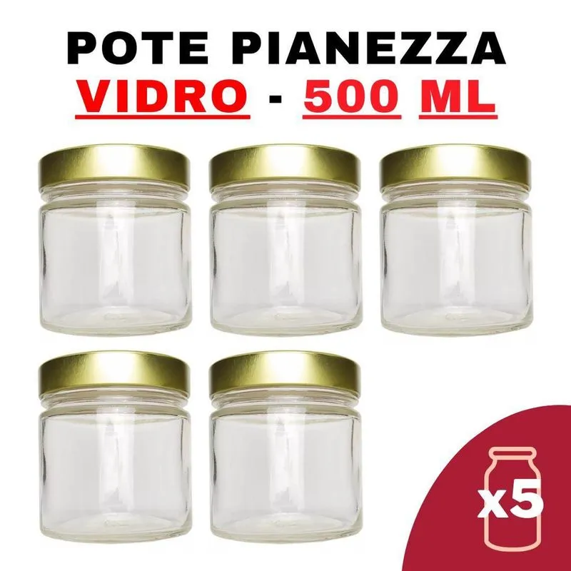 Kit Potes Vidro Pianezza Grande C/Tampa Em Metal Dourado
