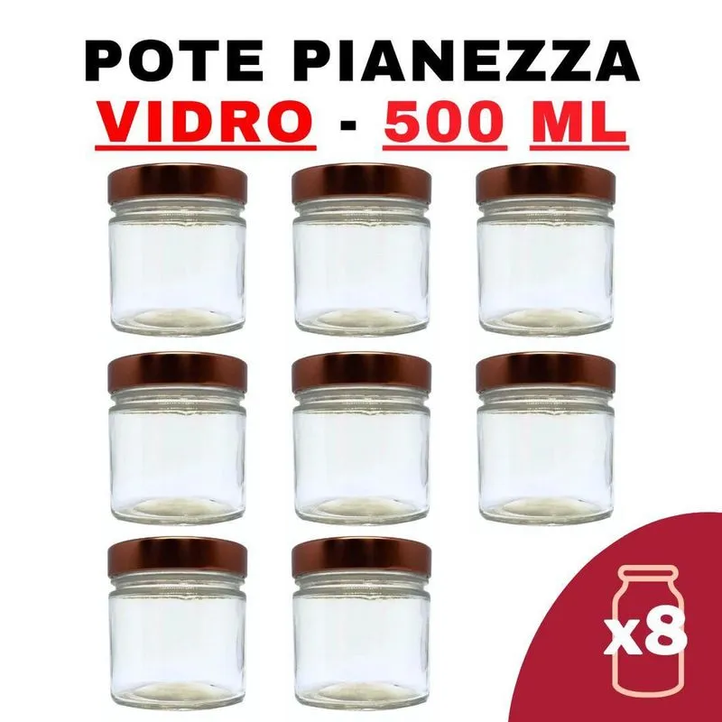 Kit Potes Vidro Pianezza Grande C/Tampa Em Metal Rosé 500Ml