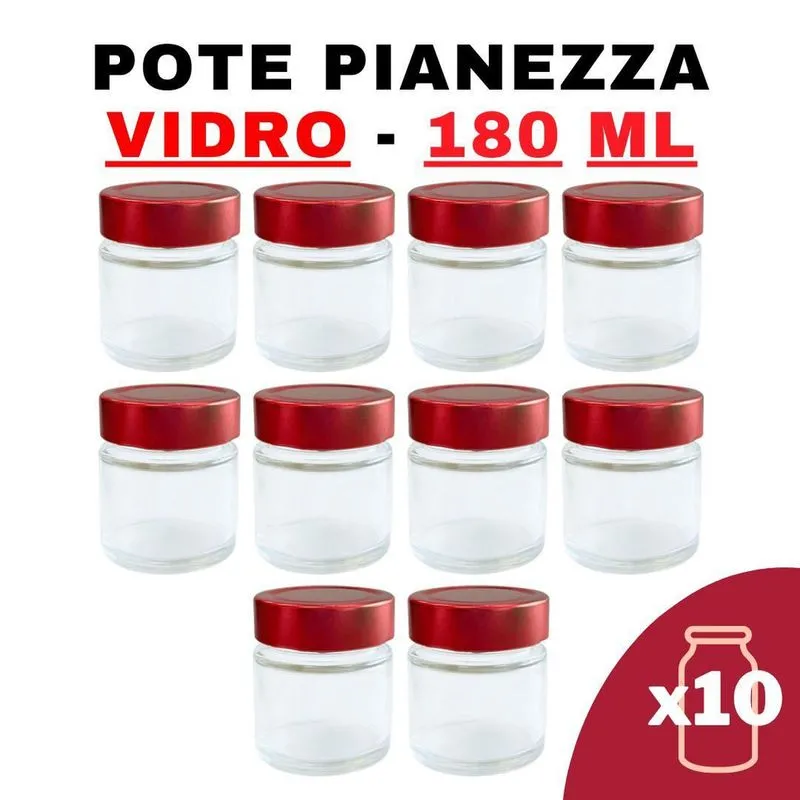 Kit Potes De Vidro Pianezza C/Tampa Em Metal Vermelho 180Ml
