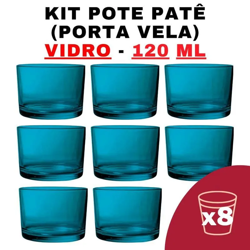 Kit Potes De Vidro Patê Ciano 120ml - 8 Unidades