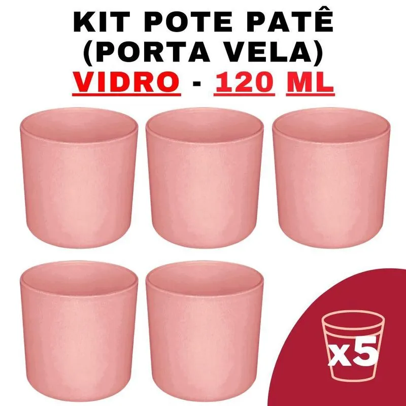 Kit Potes Vidro Patê Jateado Rosa 120ml (5 Unidades)
