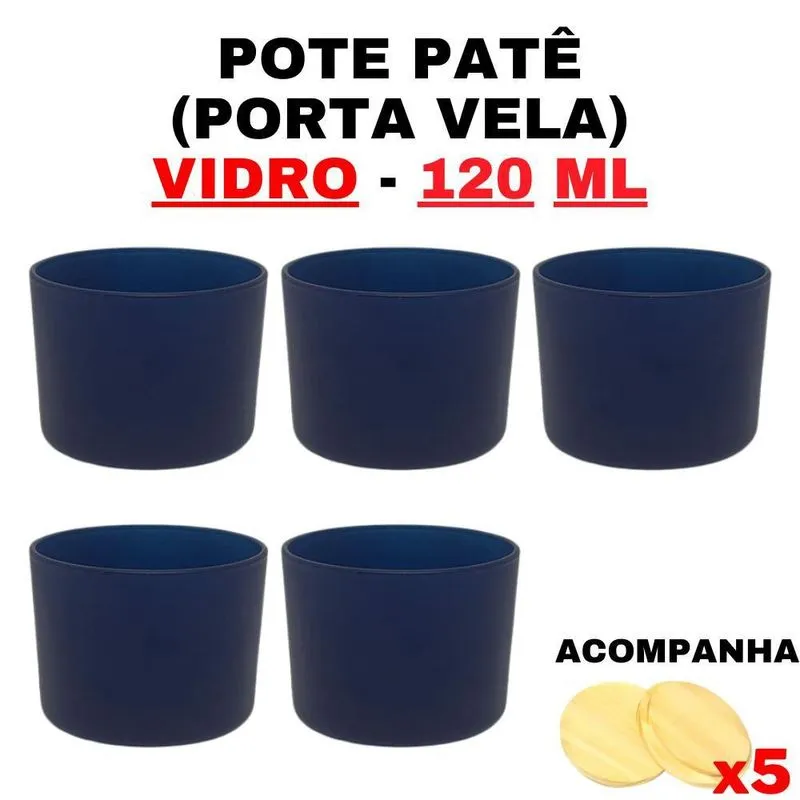 Kit Potes De Vidro Patê Jateado Azul Escuro C/Tampa 120Ml