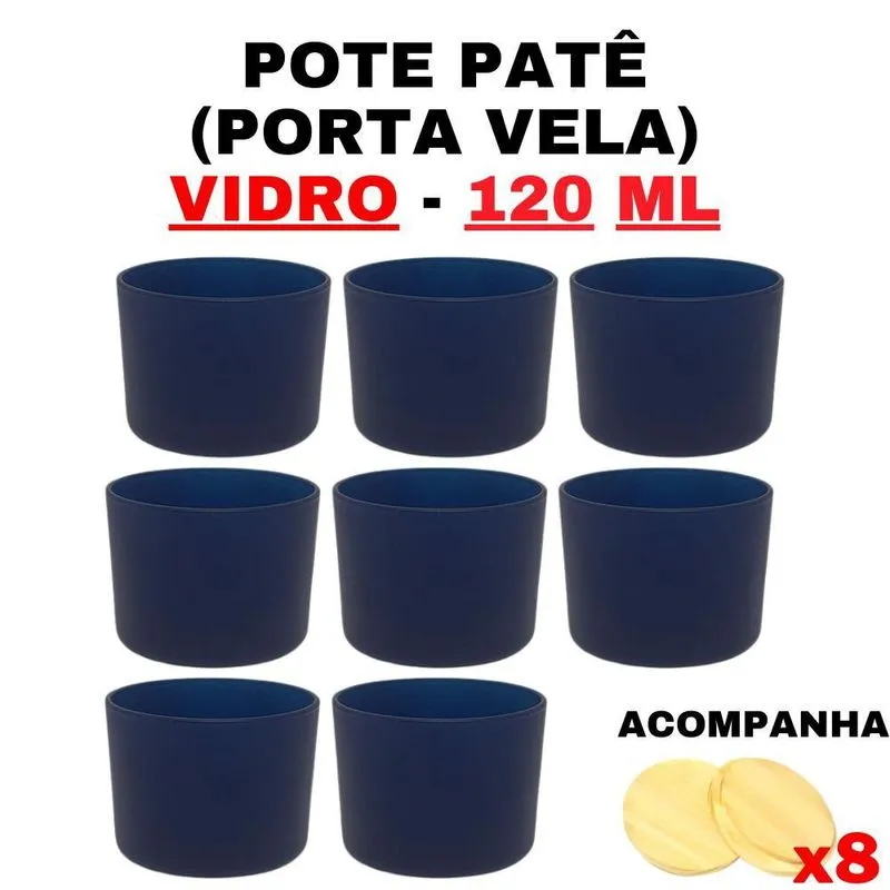 Kit Potes De Vidro Patê Jateado Azul Escuro C/Tampa 120Ml