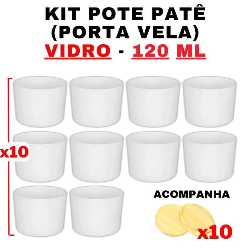 Kit Potes Vidro Patê Branco Translúcido - 10 Unidades