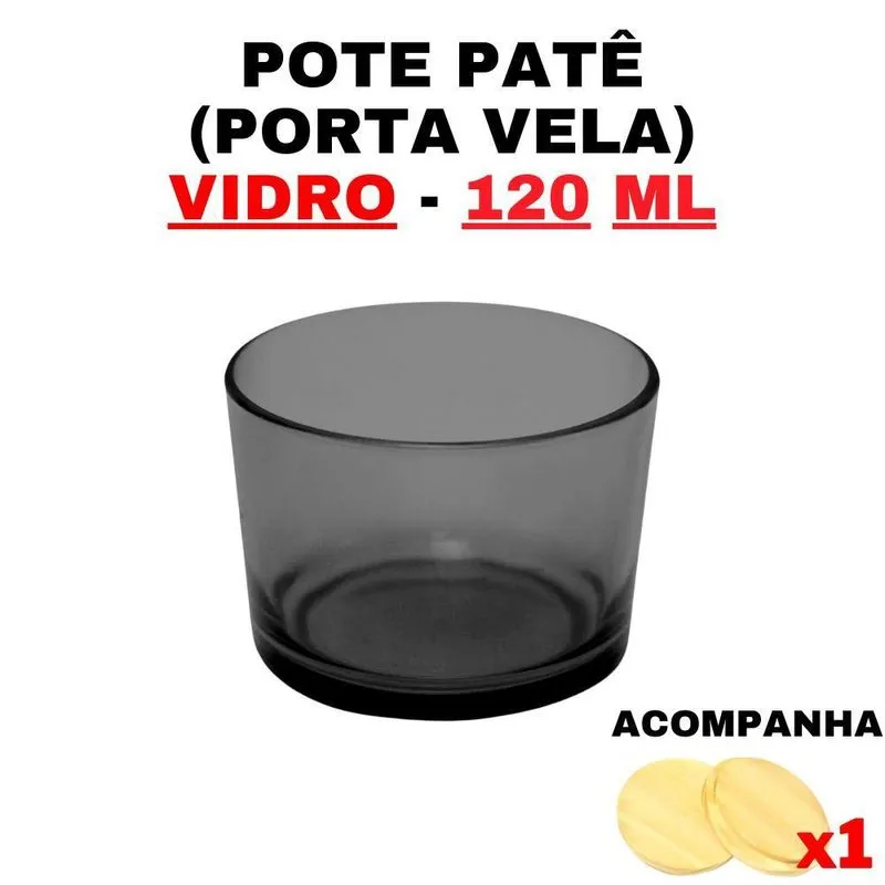 Kit Potes de Vidro Patê Preto Translúcido c/ Tampa 120ml
