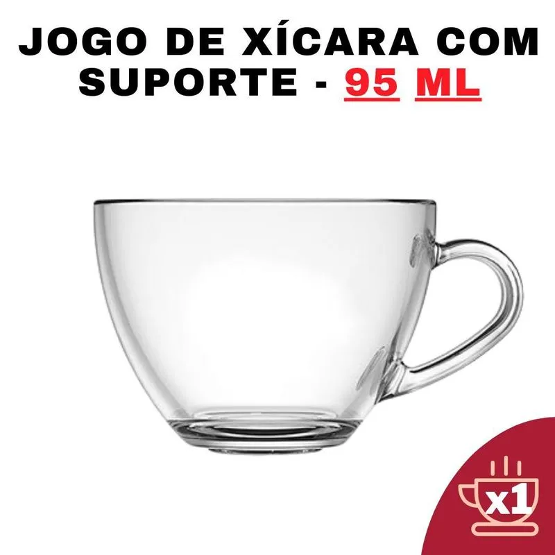 Kit 6 Xícaras Vidro 95ml P/ Chá E Café - Senhora Madeira