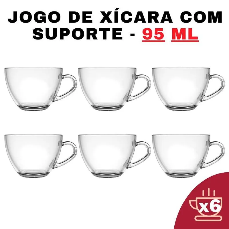 Kit 6 Xícaras De Vidro 95ml Senhora Madeira - Café E Chá