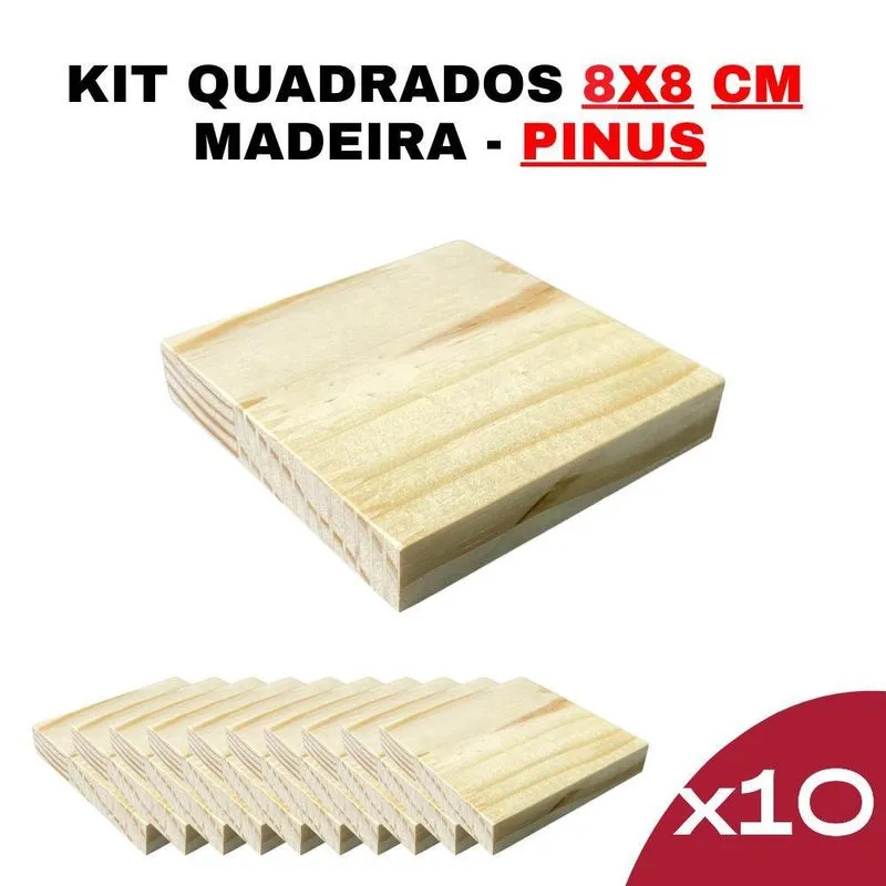 Kit 10 Formas Quadradas Madeira Pinus 8x8x15mm