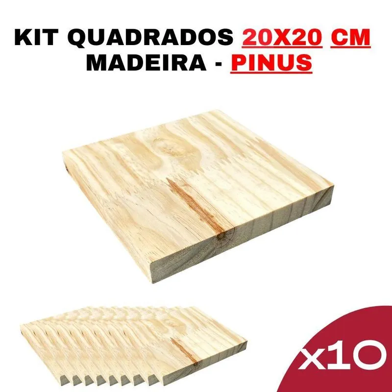 Forma Quadrada Madeira Pinus 20x20cm - Kit 10 Peças