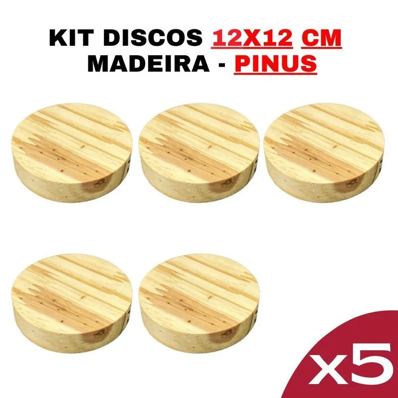 Disco De Madeira Pinus 12x12x15mm - Kit 5 Peças