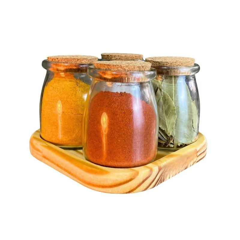 Porta Temperos Ágora Leiteira Grande 4 Potes De Vidro Rolha