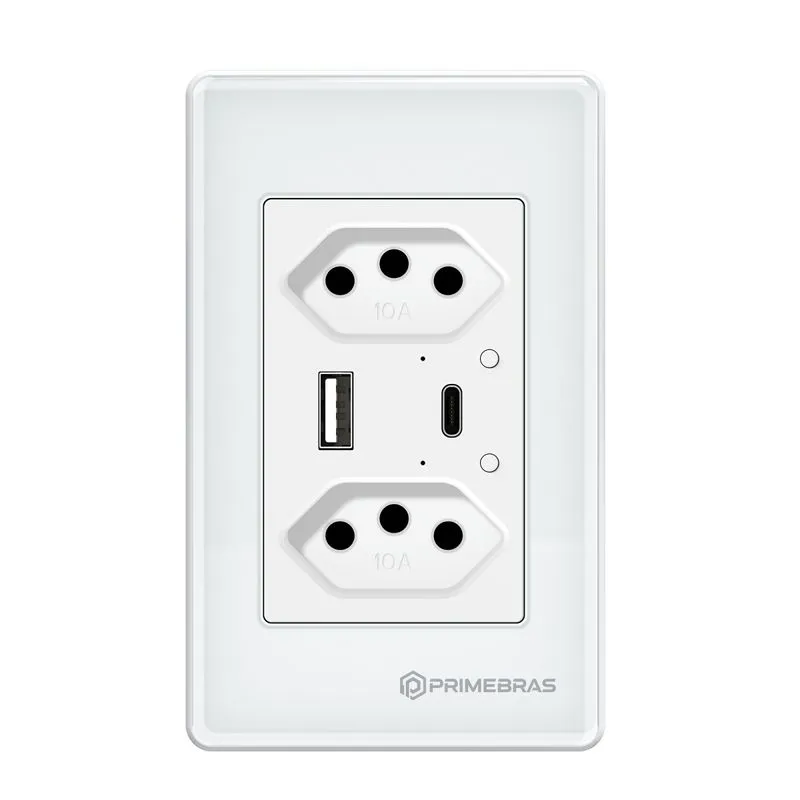 Tomada Dupla Inteligente Wi-fi C/ Usb Usb-c Primebras TP1220B