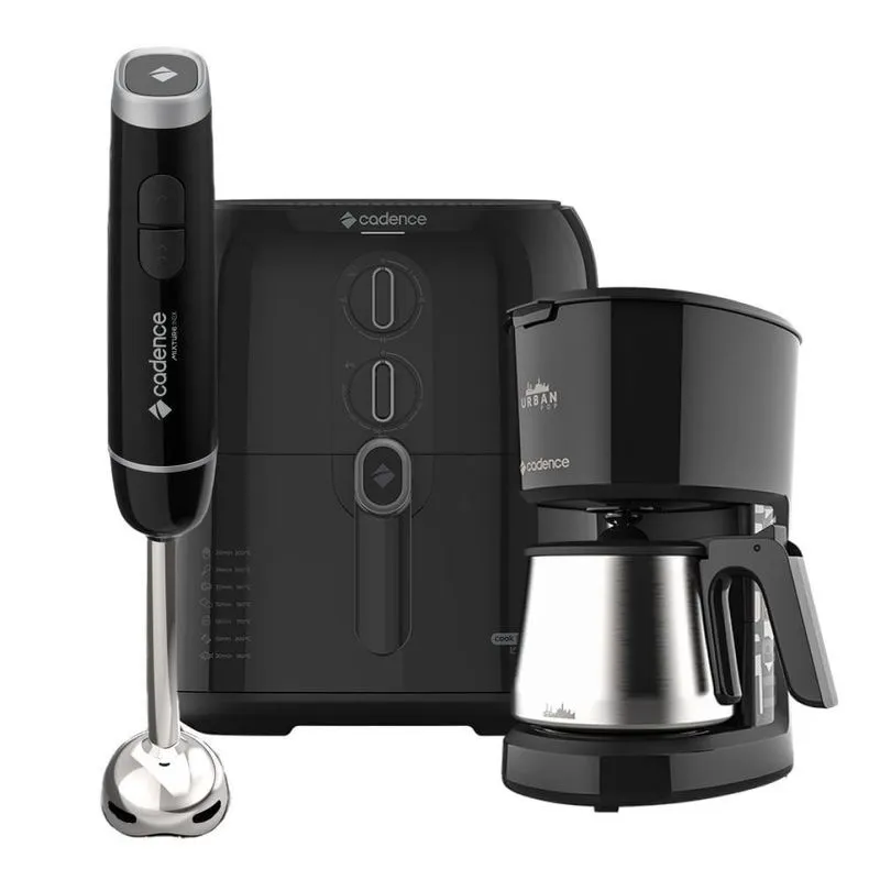 Kit Trio Black Cadence Cafeteira Fritadeira 4L Mixer Inox 110V