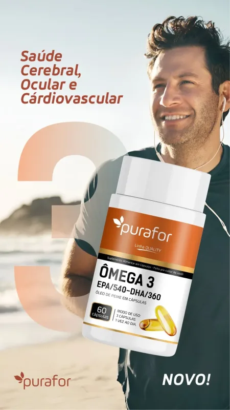 Ômega 3 Óleo de Peixe EPA 540mg + DHA 360mg 60 Cápsulas Purafor - Distripharma Brasil