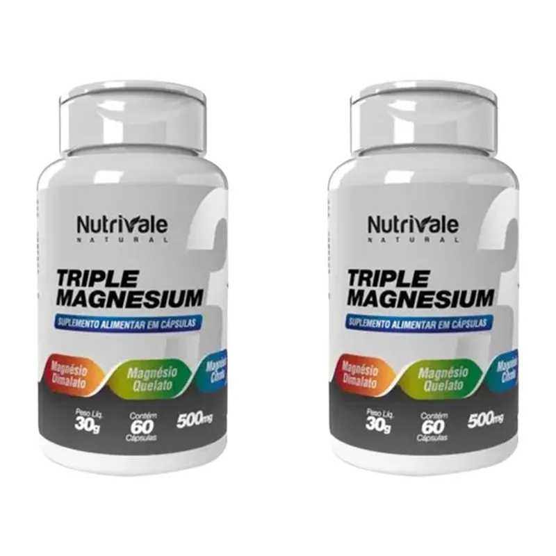 2x Triple Magnesium - Magnésio Dimalato + Quelato + Citrato 60 Cápsulas 500mg