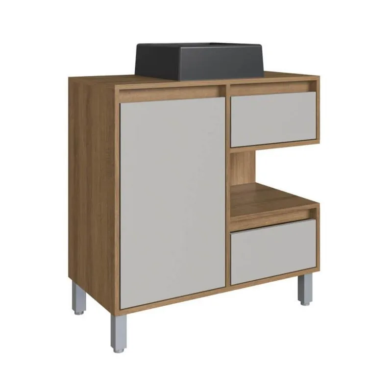 Gabinete Banheiro 80cm Paula Mel Arenas Cuba Preta Gavetas 1 Porta e 1 Nicho