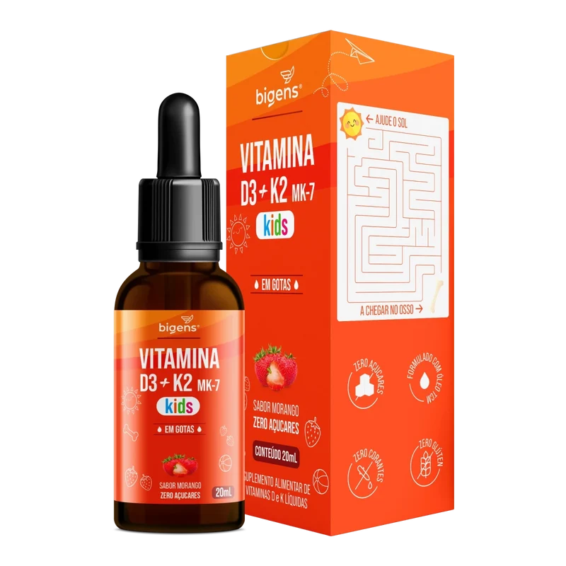 Vitamina D3 + K2 MK7 Kids Infantil Sabor Morango 20ml