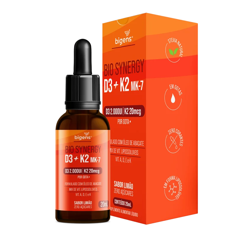 Bio Synergy Vitaminas A, D3, E e K2 em Gotas Sabor Limão 20ml