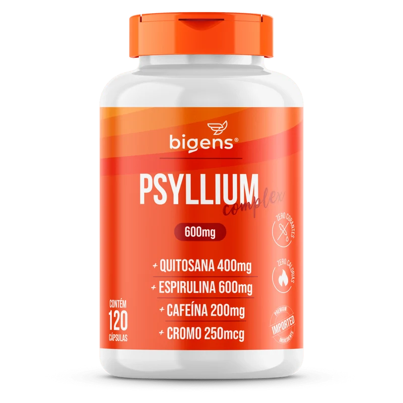 Psyllium Complex 600mg + Espirulina + Cafeína + Cromo 120 Cápsulas