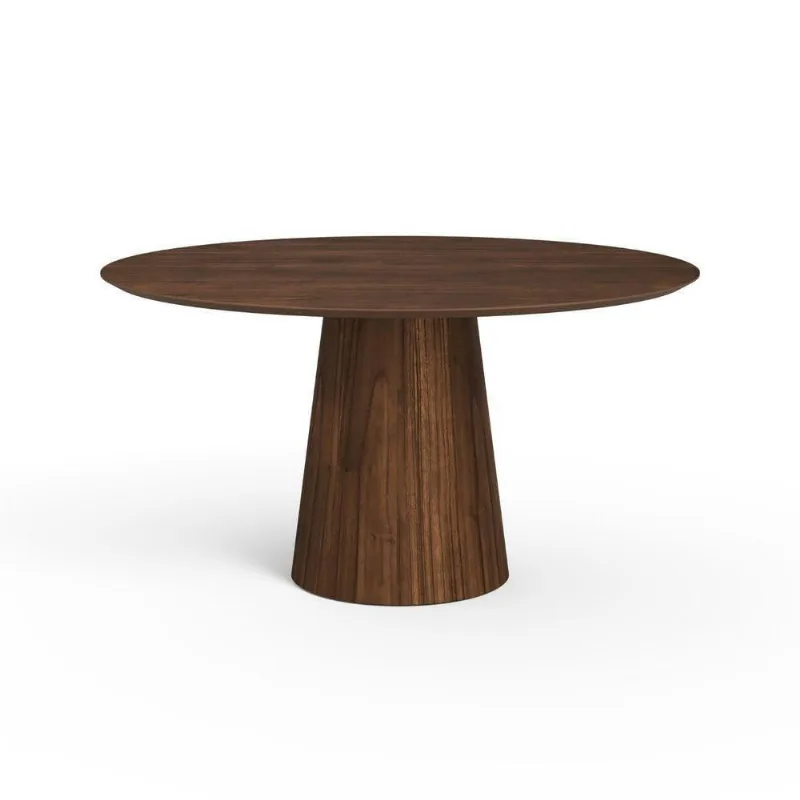 Mesa De Jantar Redonda 150cm Scandi 8 Lugares Lamina Natural De Madeira Castanho