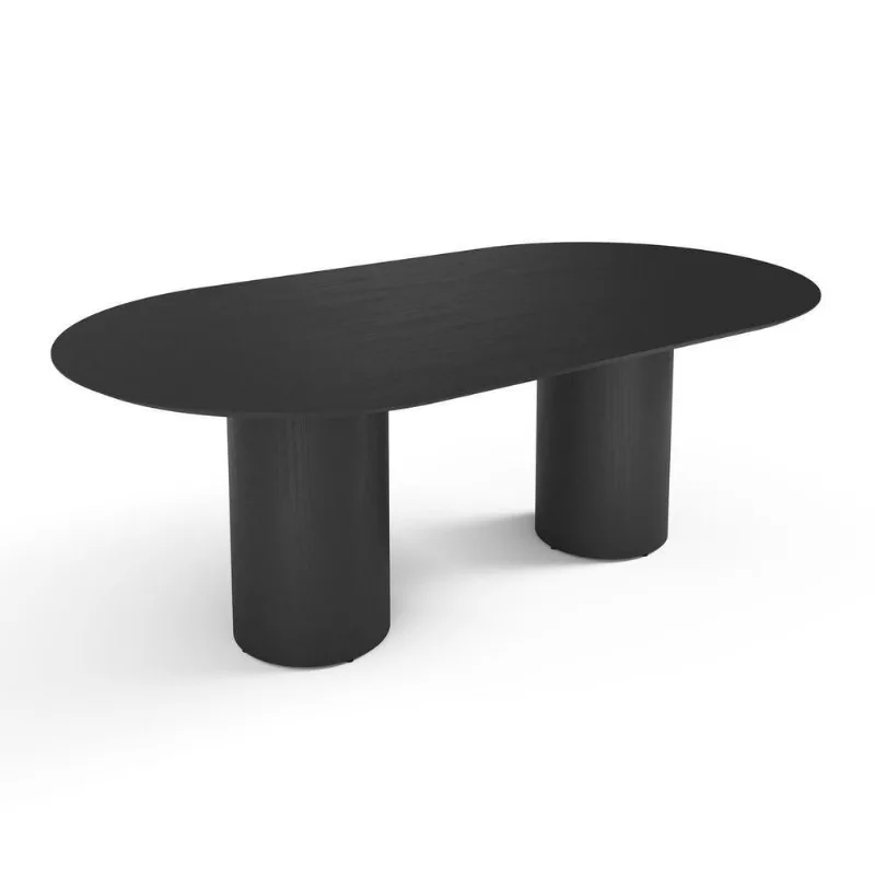 Mesa De Jantar West 180cm X 100cm 6 Lugares Lâmina Natural De Madeira Preto