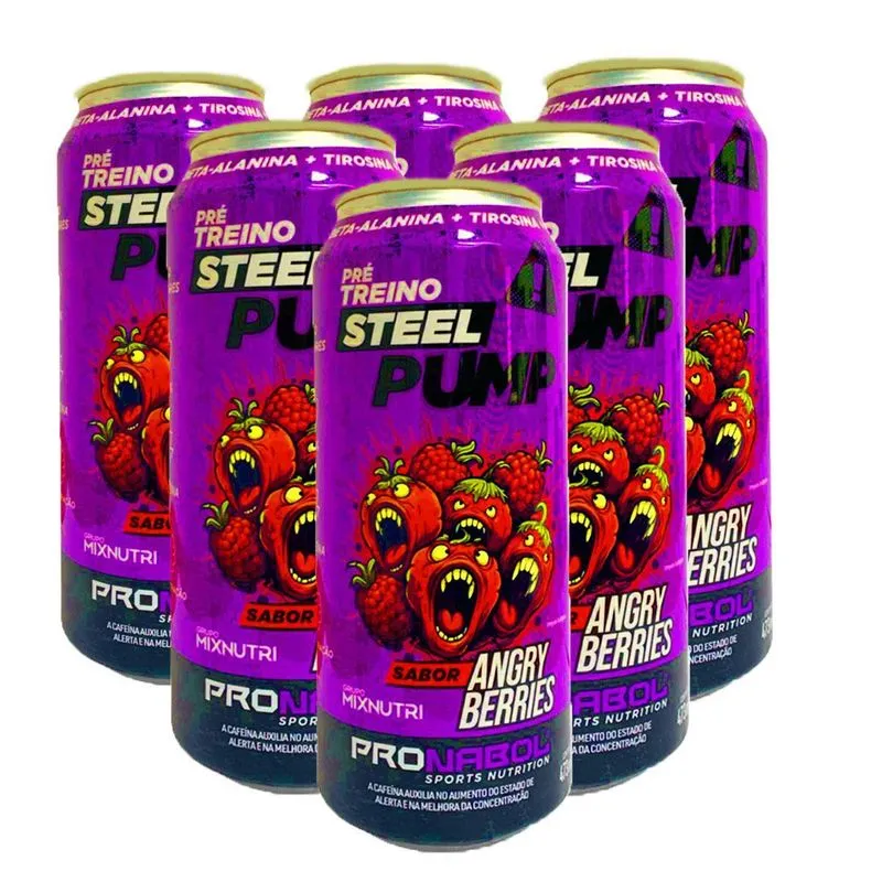 Pré Treino Sabor Angry Berries Steel Pump 6 Unidades 473ml