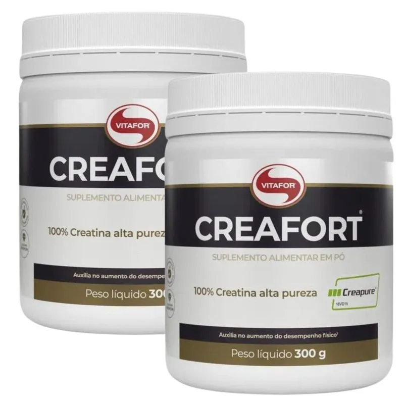 Kit 2X Creatina Creafort 100% Creapure Vitafor Monohidratada 200 Doses Suplemento 300g Pré Treino Pura Zero Açúcar Zero