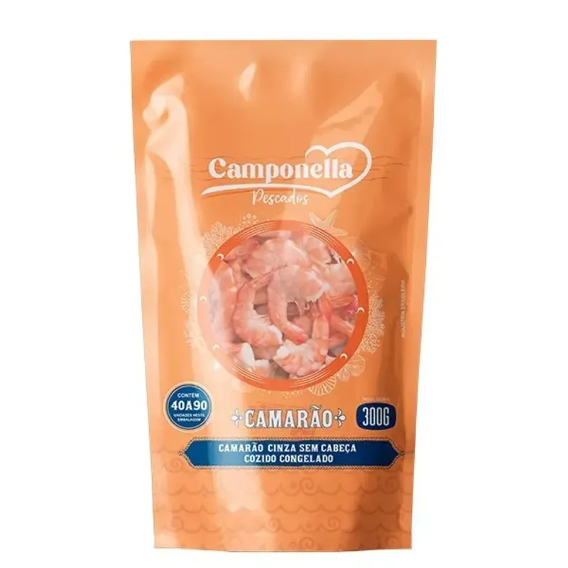 Camarão Camponella Cozido 40/90 sem Cabeca Congelado 300g