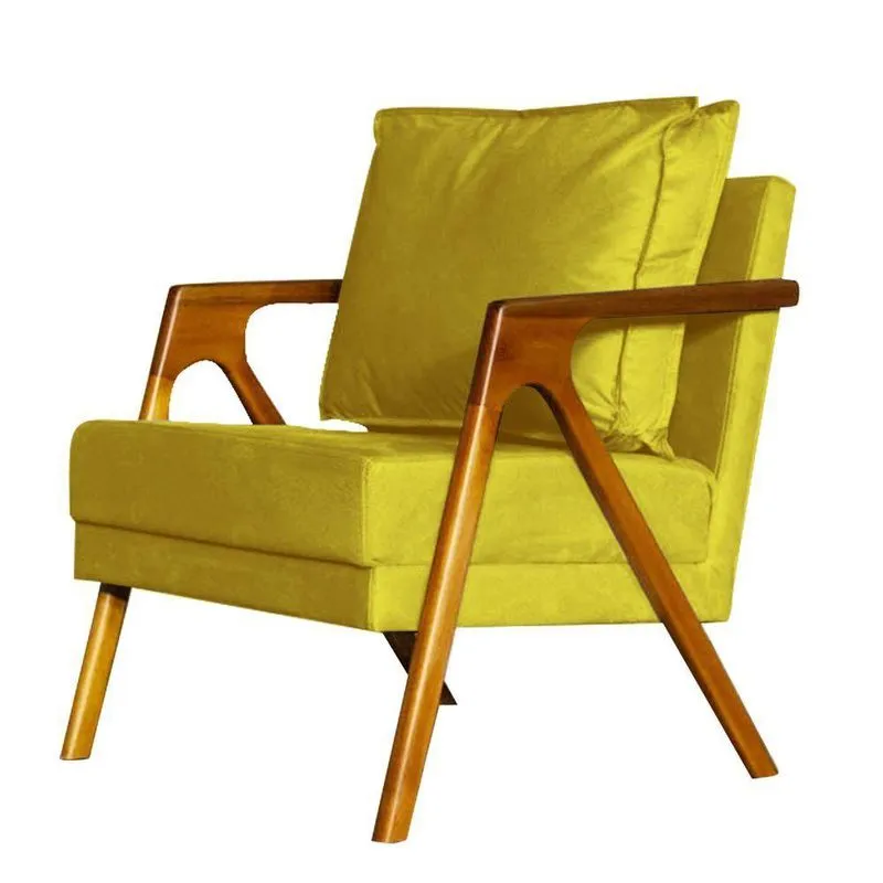 Poltrona Decorativa Marília Veludo Amarelo