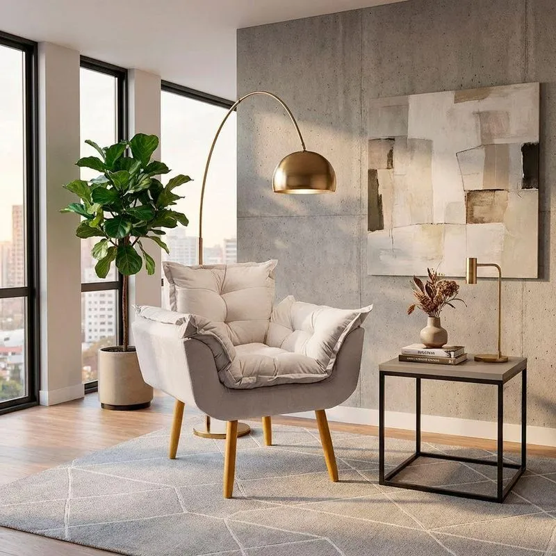 Poltrona Decorativa Alice Confortável Suede Bege Clique & Decore