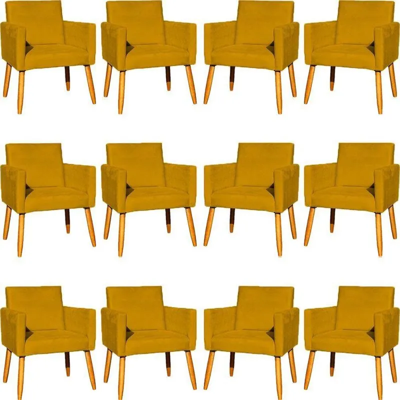 Kit 12 Poltronas Decorativa Para Sala Nina Suede Cores Pé Palito 30cm Castanho - Suede