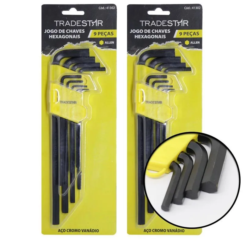 Kit 02 Jogo Chave Allen Hexagonal L 1.5 A 10mm Longa 9 Peças
