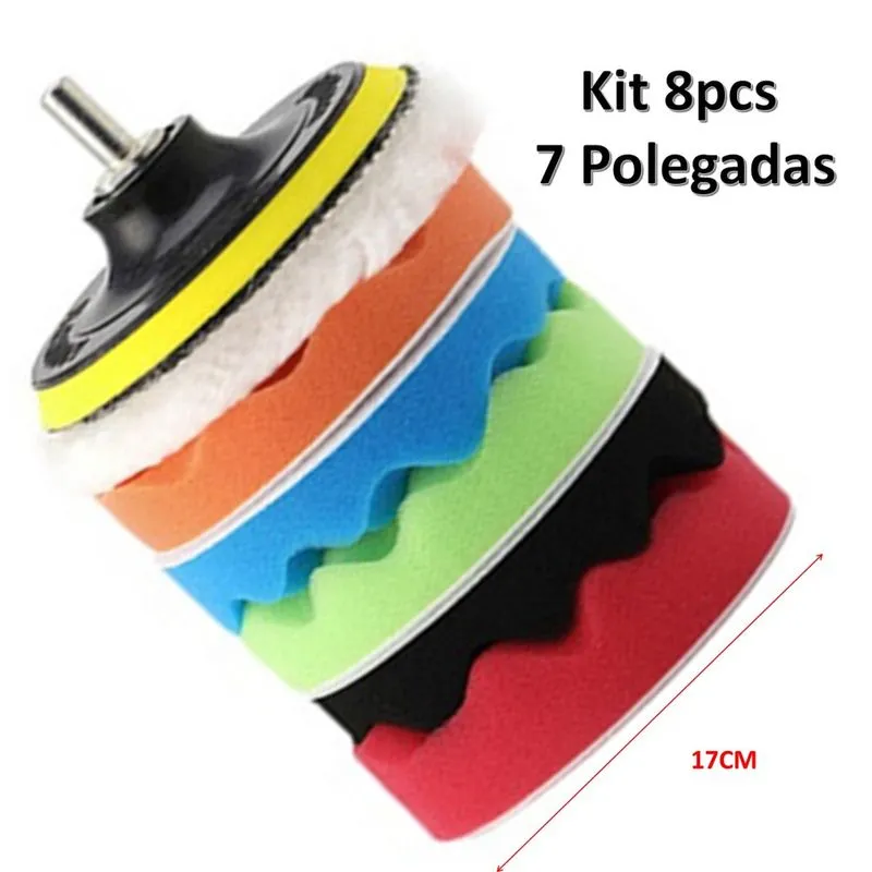 Kit 8 Boinas Esponjas de Polimento Automotivo 7 Polegadas (17cm) para Parafusadeira e Furadeira