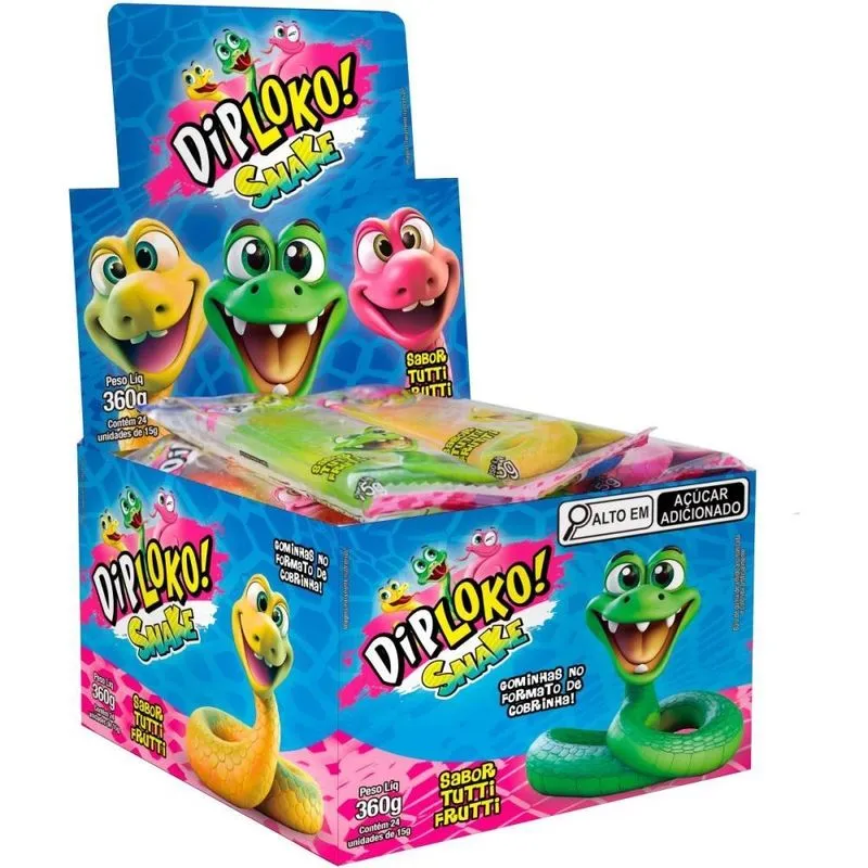 Bala de Goma Diploko Snake Cobras KIT 24 Unidades Festa Infantil Danilla Foods