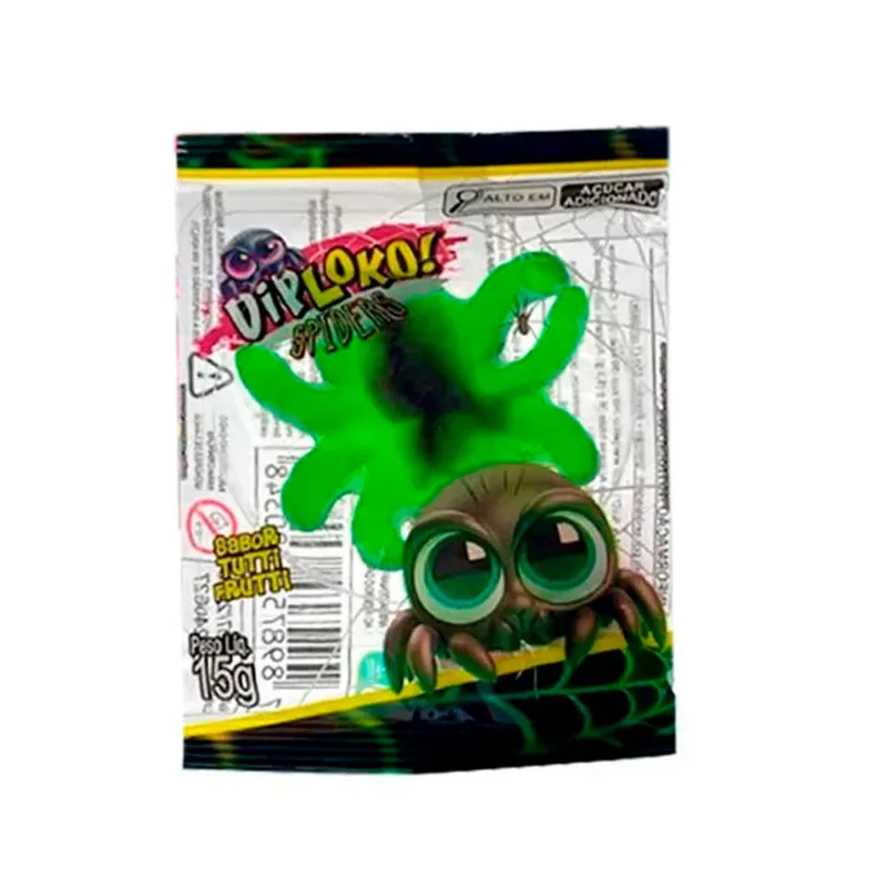 Bala de Gelatina Diploko Spiders Sabor Tutti Frutti Cores Sortidas 15g