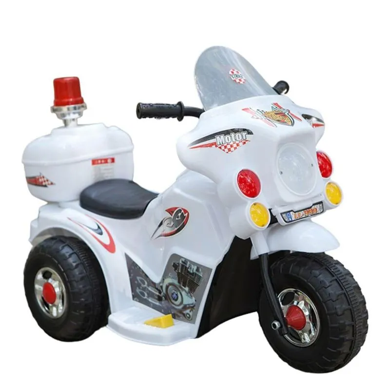 Moto Infantil Elétrica Branca Com Baú Sons De Sirene Policia E Bateria Recarregável 6v Zippy