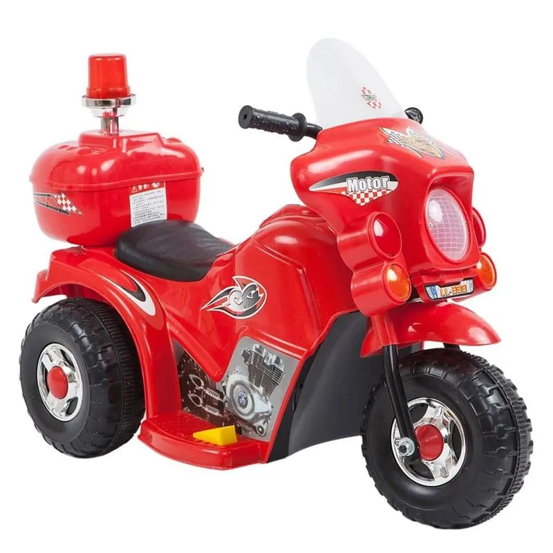 Moto Infantil Elétrica Vermelha Com Baú Sons De Sirene Policia E Bateria Recarregável 6v Zippy